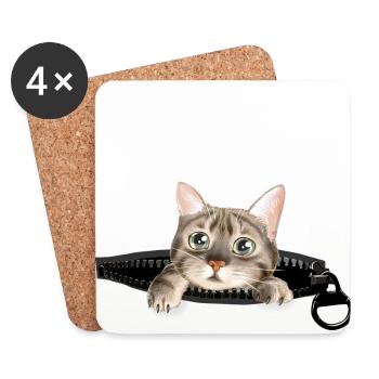Kitten looks out of zippered pocket ... - Coasters (set of 4) - white - Front