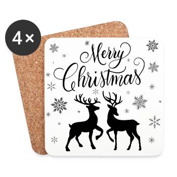 Joyeux Noël avec cerfs et chevreuils - Dessous de verre (lot de 4) - blanc - Devant