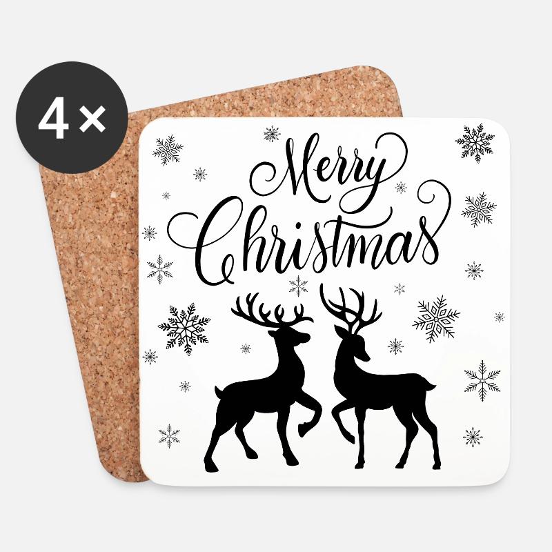 Merry Christmas mit Hirsch und Reh - Untersetzer (4er-Set) - Weiß
