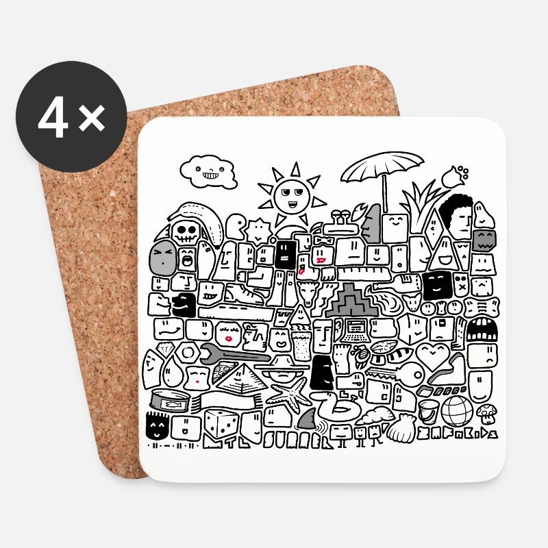 Sommer Stein Gesichter Grau - DIGITAL - Untersetzer (4er-Set) - Weiß