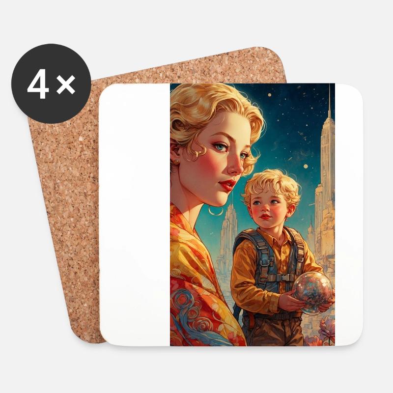 Mutter mit Kind - Retro 50er Jahre - Illustration - Untersetzer (4er-Set) - Weiß