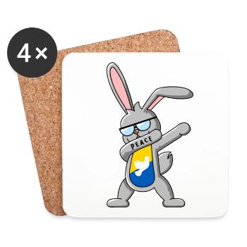 Rabbit dances DAB for peace in Ukraine - Coasters (set of 4) - white - Front