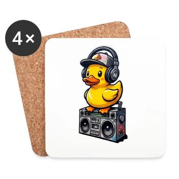 DJ-Ente mit Kopfhörern - Untersetzer (4er-Set) - Weiß - Vorne