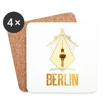 Berlin Allemagne Ville Skyline Or Accueil Amour - Dessous de verre (lot de 4) - blanc - Devant