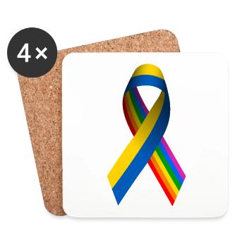 Ukrainian Peace Ribbon with Rainbow Flag - Coasters (set of 4) - white - Front
