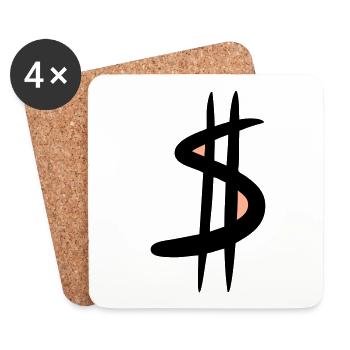 Signe du dollar / $ Symbole du dollar, Dessin - Dessous de verre (lot de 4) - blanc - Devant