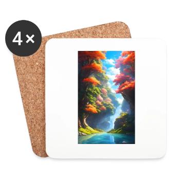 Lush & colorful anime river with trees - Coasters (set of 4) - white - Front