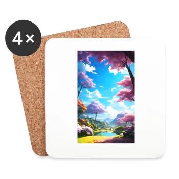 Peaceful, bright & happy anime nature scene - Coasters (set of 4) - white - Front