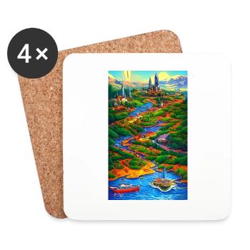 Paysage abstrait et exotique du monde - Dessous de verre (lot de 4) - blanc - Devant