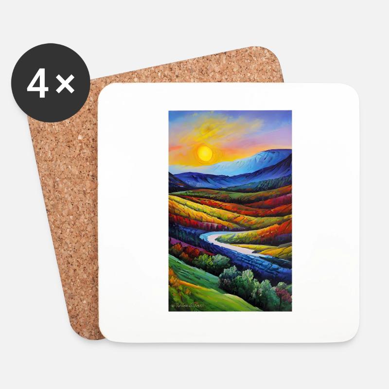 Bunter Impressionismus Aquarell Sonnenuntergang - Untersetzer (4er-Set) - Weiß