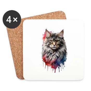 Norwegische Waldkatze - Untersetzer (4er-Set) - Weiß - Vorne