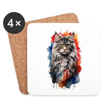 Norwegische Waldkatze - Untersetzer (4er-Set) - Weiß - Vorne