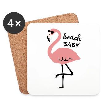 Flamingo with sunglasses and saying beach baby - Coasters (set of 4) - white - Front