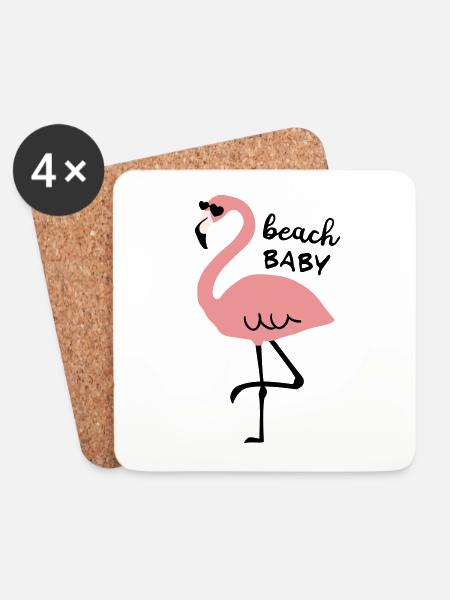 Flamingo mit Sonnenbrille und Spruch beach Baby - Untersetzer (4er-Set) - Weiß