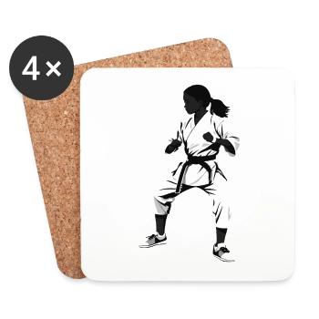 Karate Girl Fighter - Martial Arts Sports Sticker - Coasters (set of 4) - white - Front