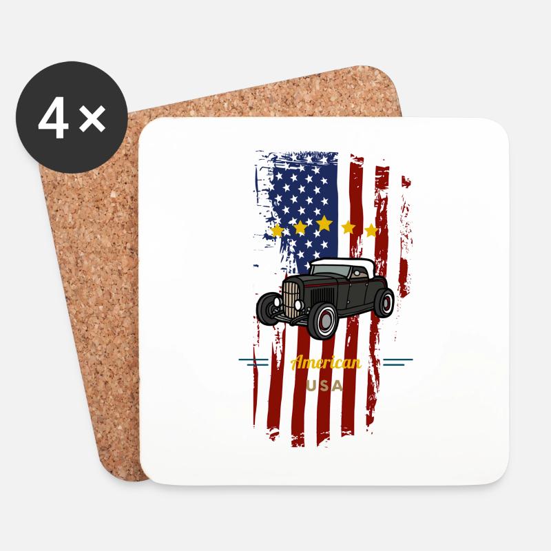 American Hot Rod - Untersetzer (4er-Set) - Weiß