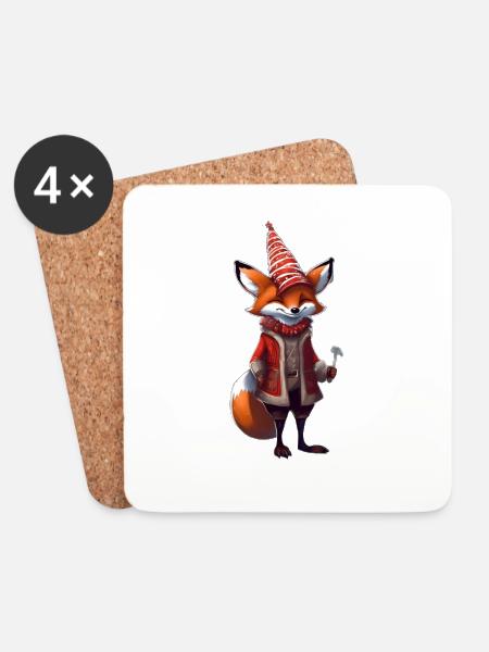 Christmas Festive Fox - Coasters (set of 4) - white