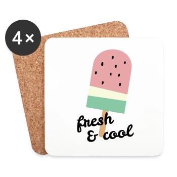 Wassermelonen Eis am Stiel mit Spruch fresh & cool - Untersetzer (4er-Set) - Weiß - Vorne