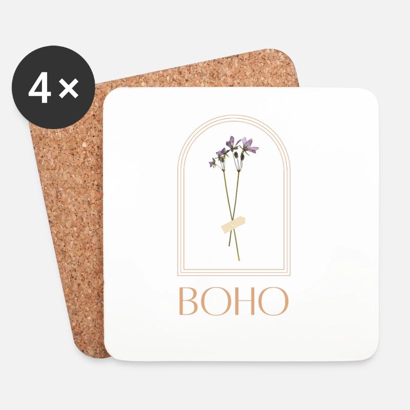Boho Blütenstrauß im Bogenrahmen - Untersetzer (4er-Set) - Weiß