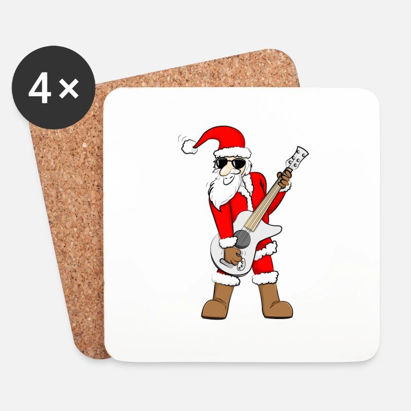 Rock-Weihnachtsmann - Untersetzer (4er-Set) - Weiß