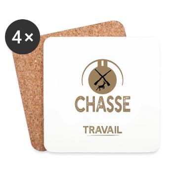 Travail ou chasse t shirt chasseur humour - Dessous de verre (lot de 4) - blanc - Devant
