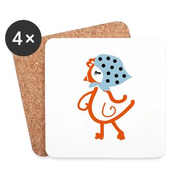 Poule Poulet au foulard bleu - Dessous de verre (lot de 4) - blanc - Devant