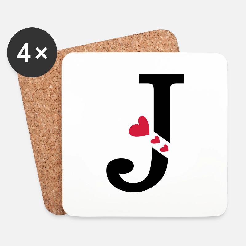 Großbuchstabe J mit Herzen - Untersetzer (4er-Set) - Weiß