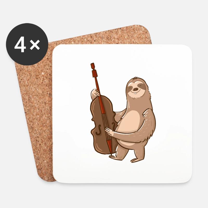 Faultier spielt Kontrabass Geschenk Double Bass - Untersetzer (4er-Set) - Weiß