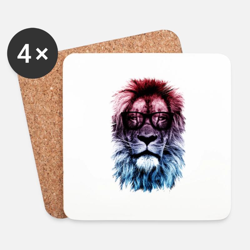 Löwe Hipster - Untersetzer (4er-Set) - Weiß