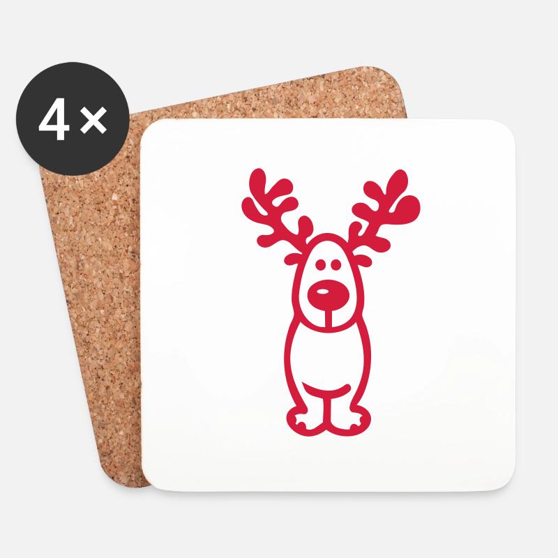 Weihnachten - Elch Zeichnung - Untersetzer (4er-Set) - Weiß