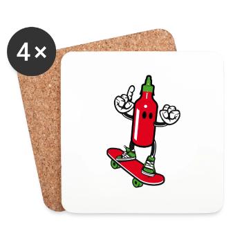 Chilisauce auf Skateboard - Untersetzer (4er-Set) - Weiß - Vorne