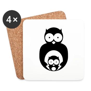 owl with chick - Coasters (set of 4) - white - Front