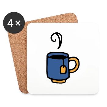 Tasse avec sachet de thé - Dessous de verre (lot de 4) - blanc - Devant