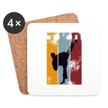 TKD vintage Taekwondoka Kick noir - Dessous de verre (lot de 4) - blanc - Devant