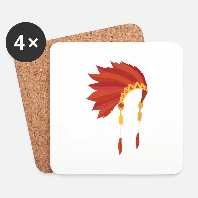 Indianer Kopfschmuck - Untersetzer (4er-Set) - Weiß