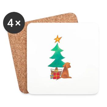 Chien de Noël - Dessous de verre (lot de 4) - blanc - Devant