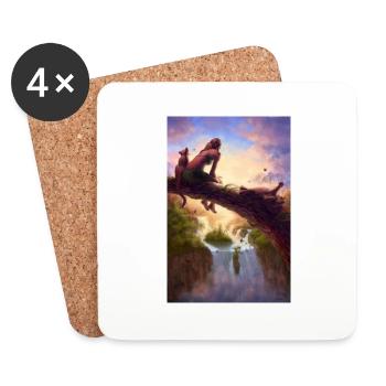 Jungle Beauty & Her Cats Waterfall Vista - Coasters (set of 4) - white - Front