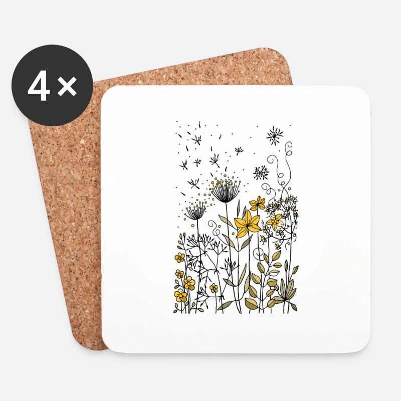 Blumen - Untersetzer (4er-Set) - Weiß