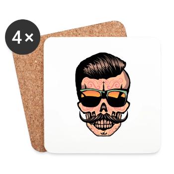 hipster mexicaine tete de mort crane moustache - Dessous de verre (lot de 4) - blanc - Devant