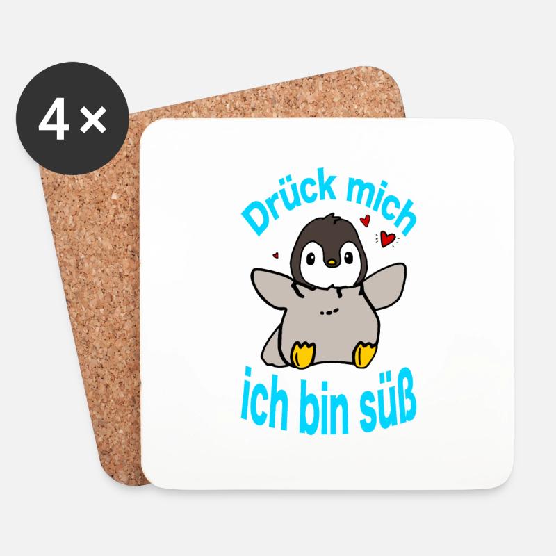 Pinguin Drück mich - Untersetzer (4er-Set) - Weiß
