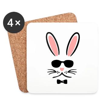Cooler Hase mit Sonnenbrille und Fliege als Comic - Untersetzer (4er-Set) - Weiß - Vorne