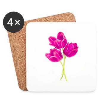 Wasserfarben Blumen Frühling Frühlingsanfang Tulpe - Untersetzer (4er-Set) - Weiß - Vorne