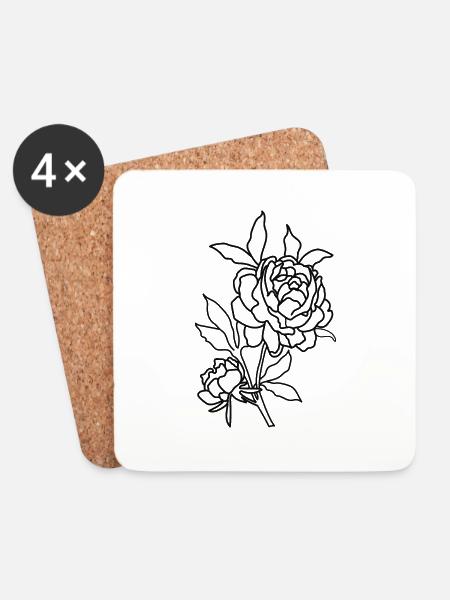 Line Art Rose - Untersetzer (4er-Set) - Weiß