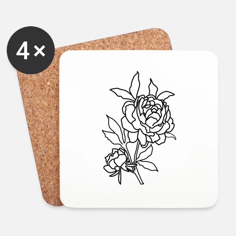 Line Art Rose - Untersetzer (4er-Set) - Weiß