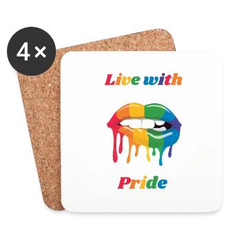 LGBTQ Regenbogen Kiss Kussmund Queer Gay Pride CSD - Untersetzer (4er-Set) - Weiß - Vorne