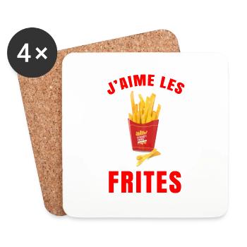 J'aime les frites - Cadeau gros mangeur de frites - Dessous de verre (lot de 4) - blanc - Devant