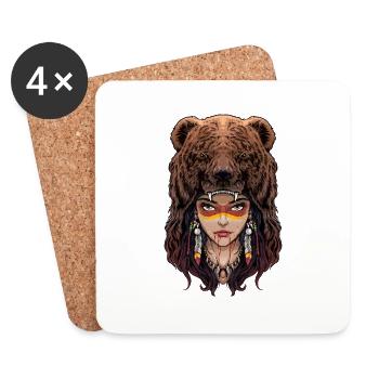 Indigenous warriors with bear heads on - Coasters (set of 4) - white - Front