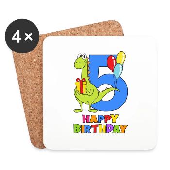 Fünfter Geburtstag 5 Jahre alt Dino Dinosaurier - Untersetzer (4er-Set) - Weiß - Vorne