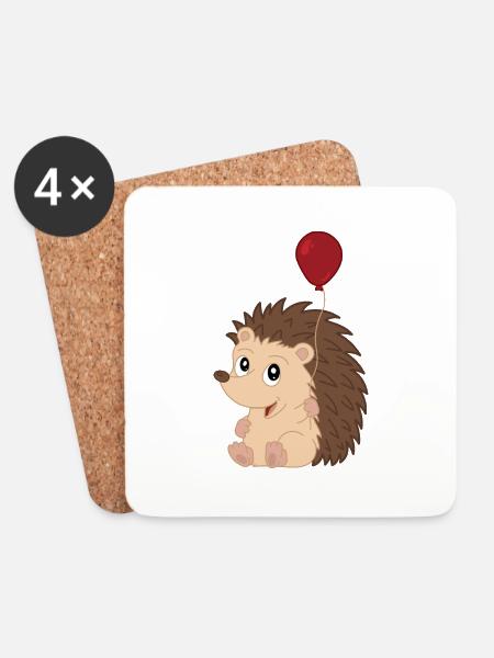 Cute Baby Hedgehog with Balloon - Coasters (set of 4) - white