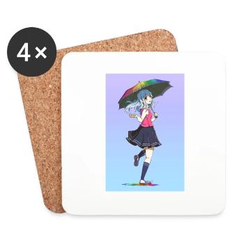 Poster Manga Girl | Color | Rain - Coasters (set of 4) - white - Front